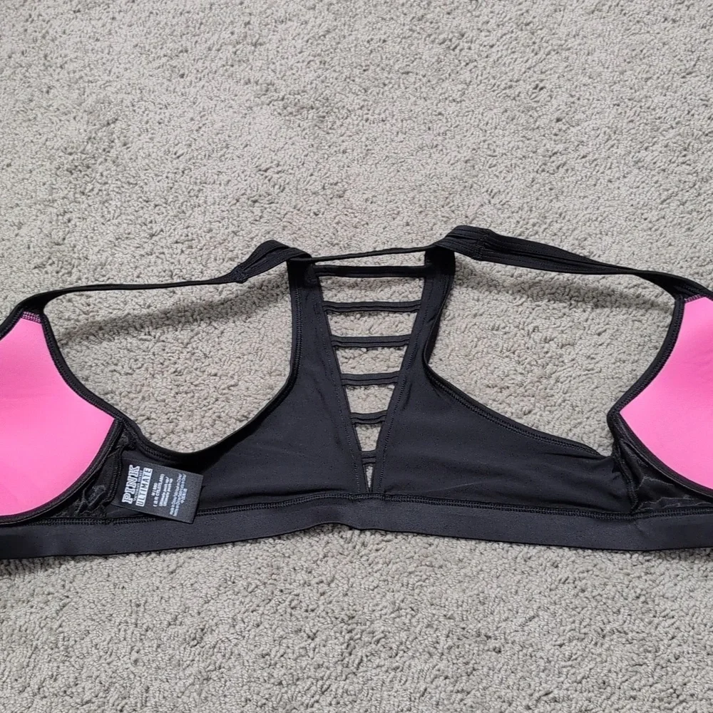 Victoria's Secret PINK Sports Bra Ladder Back Front Zip Black Size Medium - Picture 5 of 10